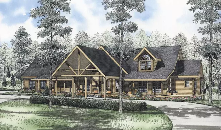Log Cabin house plans 12-813 - front exterior, 4,542 sq ft, 4 bed, 2 bath house plans | Monster House Plans