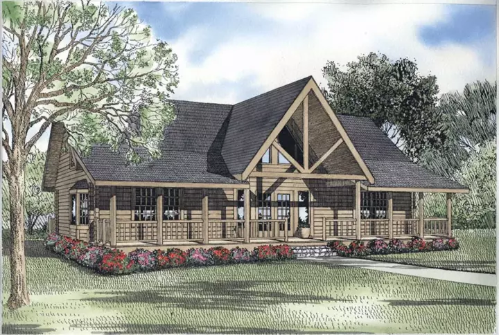 Log Cabin house plans 12-814 - front exterior, 2,301 sq ft, 2 bed, 2 bath house plans | Monster House Plans
