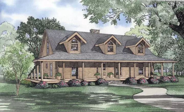 Log Cabin house plans 12-815 - front exterior, 2,741 sq ft, 4 bed, 3 bath house plans | Monster House Plans