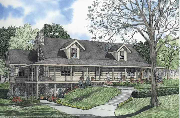 Log Cabin house plans 12-816 - front exterior, 2,821 sq ft, 2 bed, 2 bath house plans | Monster House Plans
