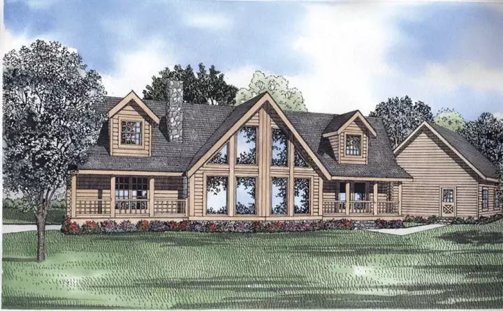 Log Cabin house plans 12-817 - front exterior, 2,521 sq ft, 3 bed, 2 bath house plans | Monster House Plans