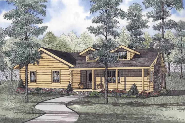 Log Cabin house plans 12-825 - front exterior, 1,480 sq ft, 3 bed, 2 bath house plans | Monster House Plans
