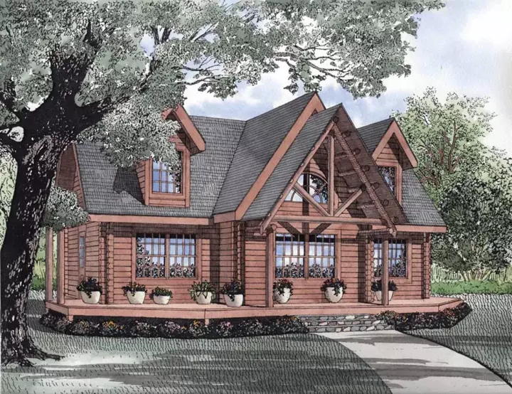 Log Cabin house plans 12-829 - front exterior, 1,658 sq ft, 3 bed, 2 bath house plans | Monster House Plans