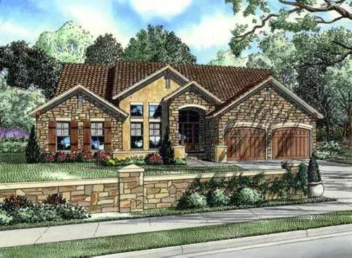 Tuscan house plans 12-873 - front exterior, 2,256 sq ft, 3 bed, 2 bath house plans | Monster House Plans