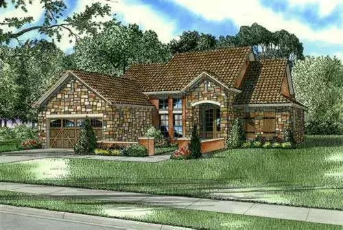 Tuscan house plans 12-877 - front exterior, 1,747 sq ft, 3 bed, 2 bath house plans | Monster House Plans