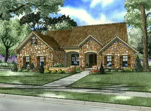 Tuscan house plans 12-878 - front exterior, 2,135 sq ft, 4 bed, 2 bath house plans | Monster House Plans