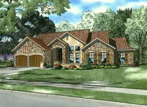 Tuscan house plans 12-879 - front exterior, 2,507 sq ft, 4 bed, 2 bath house plans | Monster House Plans