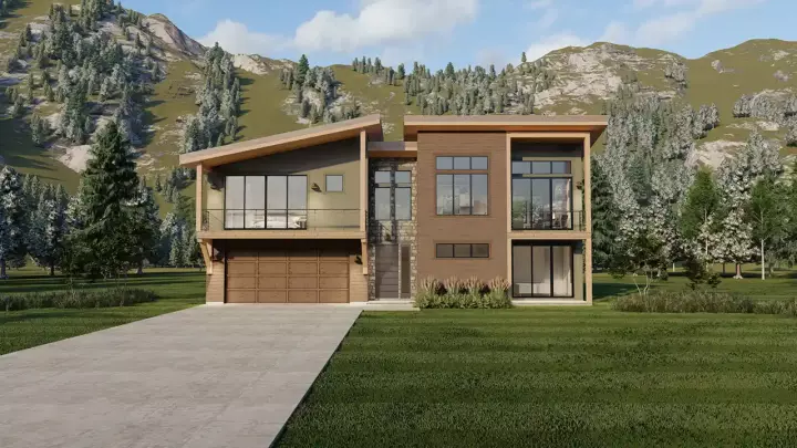 Contemporary house plans 121-113 - front exterior, 1,703 sq ft, 3 bed, 3 bath house plans | Monster House Plans