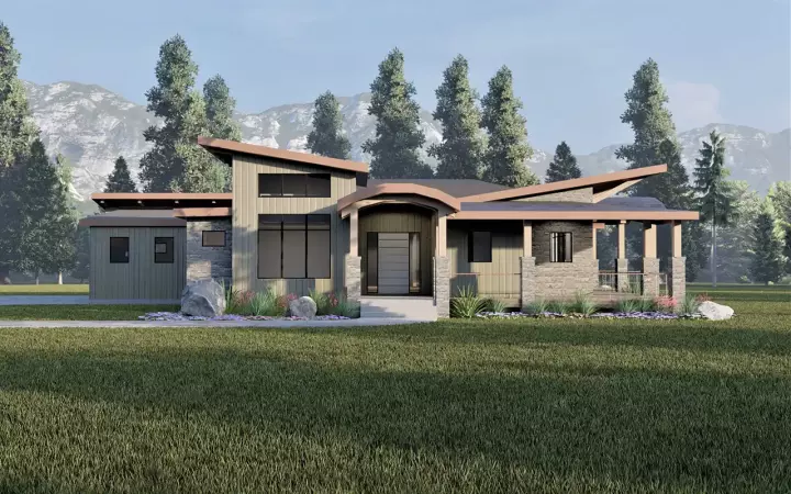 Modern house plans 121-127 - front exterior, 3,184 sq ft, 2 bed, 2 bath house plans | Monster House Plans