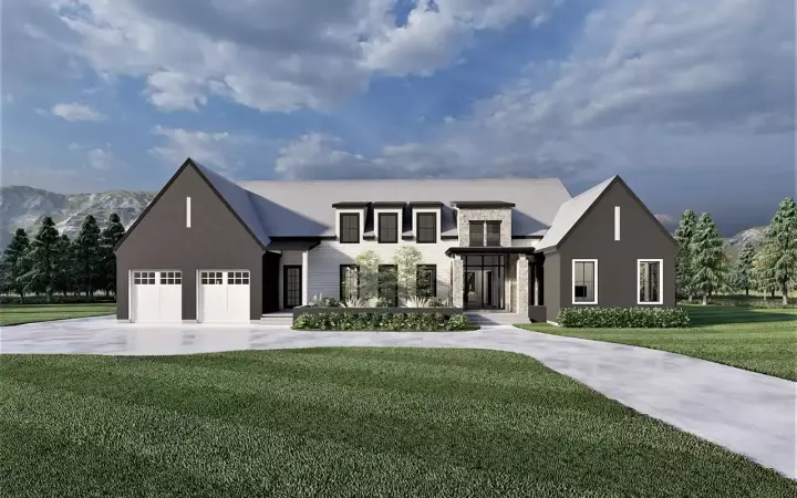 Modern Farmhouse house plans 121-137 - front exterior, 3,263 sq ft, 2 bed, 2 bath house plans | Monster House Plans