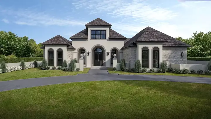 European house plans 122-125 - front exterior, 3,196 sq ft, 3 bed, 3 bath house plans | Monster House Plans