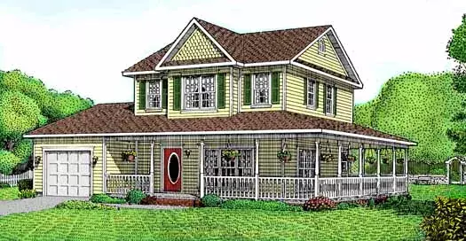 Country house plans 13-103 - front exterior, 1,399 sq ft, 3 bed, 1 bath house plans | Monster House Plans