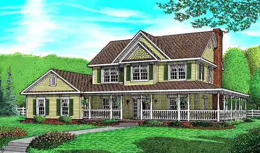 Country house plans 13-121 - front exterior, 2,266 sq ft, 4 bed, 2 bath house plans | Monster House Plans