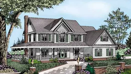Country house plans 13-126 - front exterior, 2,583 sq ft, 4 bed, 2 bath house plans | Monster House Plans