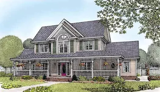 Farmhouse house plans 13-130 - front exterior, 2,433 sq ft, 4 bed, 2 bath house plans | Monster House Plans