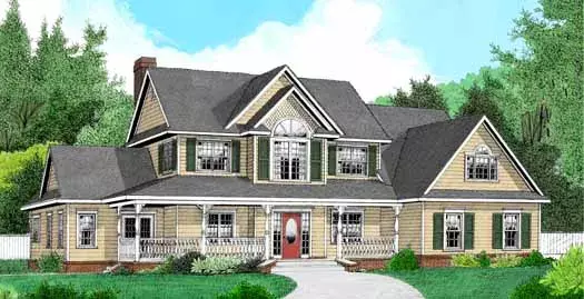 Country house plans 13-132 - front exterior, 2,389 sq ft, 4 bed, 2 bath house plans | Monster House Plans
