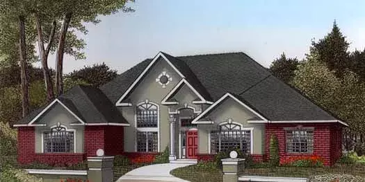 European house plans 13-145 - front exterior, 2,615 sq ft, 3 bed, 2 bath house plans | Monster House Plans