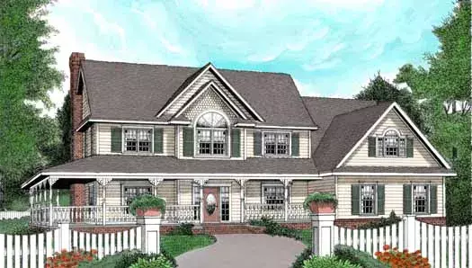 Country house plans 13-147 - front exterior, 2,579 sq ft, 4 bed, 2 bath house plans | Monster House Plans