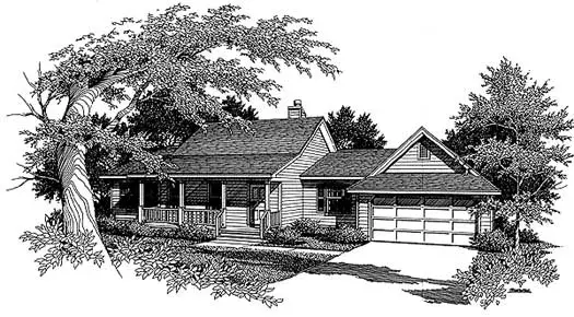 Farmhouse house plans 14-118 - front exterior, 1,409 sq ft, 3 bed, 2 bath house plans | Monster House Plans