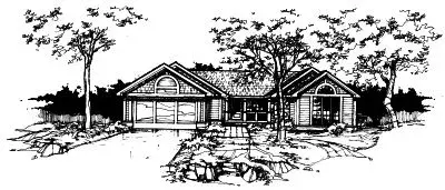 Ranch house plans 15-226 - front exterior, 1,338 sq ft, 3 bed, 2 bath house plans | Monster House Plans