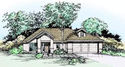 Contemporary house plans 15-335 - front exterior, 1,749 sq ft, 4 bed, 2 bath house plans | Monster House Plans
