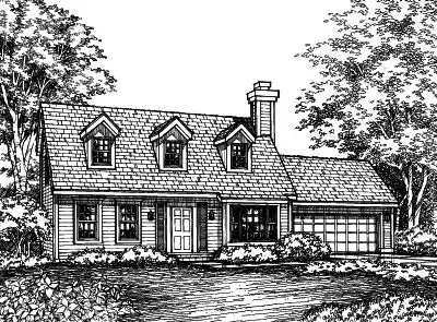 Cape Cod house plans 15-425 - front exterior, 1,407 sq ft, 3 bed, 2 bath house plans | Monster House Plans