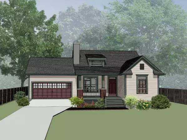 Traditional house plans 16-166 - front exterior, 1,214 sq ft, 3 bed, 1 bath house plans | Monster House Plans