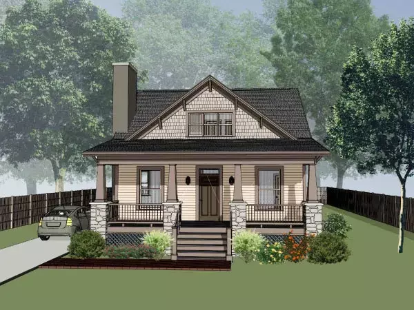 Craftsman house plans 16-217 - front exterior, 1,452 sq ft, 3 bed, 1 bath house plans | Monster House Plans