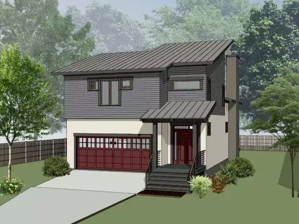 Contemporary house plans 16-332 - front exterior, 1,917 sq ft, 3 bed, 2 bath house plans | Monster House Plans
