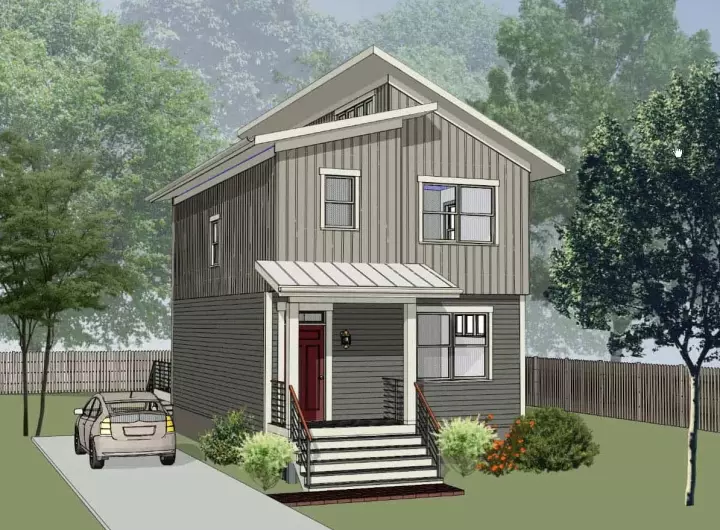Modern house plans 16-340 - front exterior, 1,265 sq ft, 3 bed, 2 bath house plans | Monster House Plans