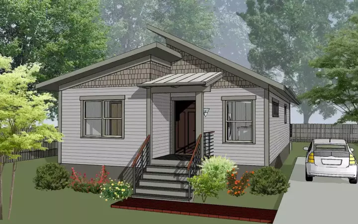 Contemporary house plans 16-341 - front exterior, 1,080 sq ft, 3 bed, 2 bath house plans | Monster House Plans