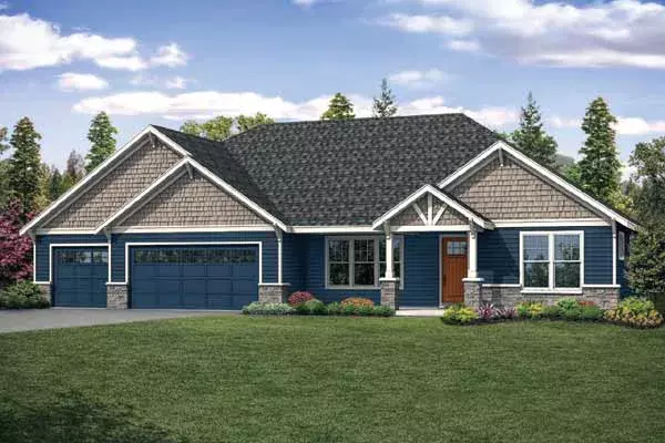 Craftsman house plans 17-1004 - front exterior, 2,708 sq ft, 4 bed, 2 bath house plans | Monster House Plans