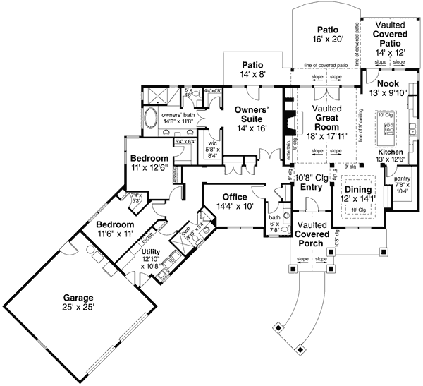 Craftsman house plans 17-1012 - main floor plan, 2,652 sq ft, 3 bed, 2 bath house plans | Monster House Plans