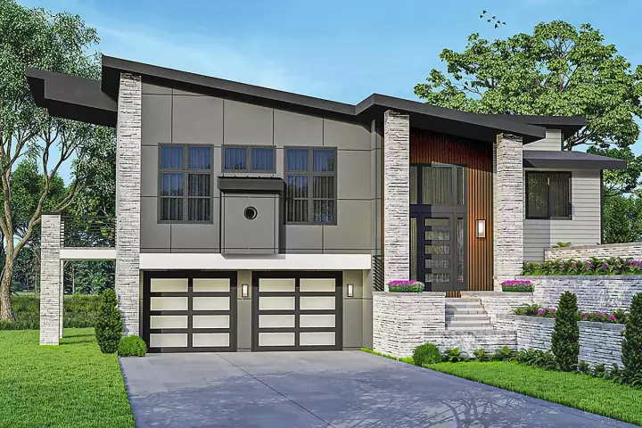Contemporary house plans 17-1061 - front exterior, 2,584 sq ft, 3 bed, 2 bath house plans | Monster House Plans