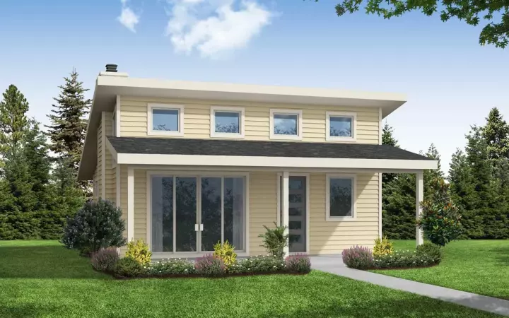 Contemporary house plans 17-1087 - front exterior, 800 sq ft, 2 bed, 1 bath house plans | Monster House Plans