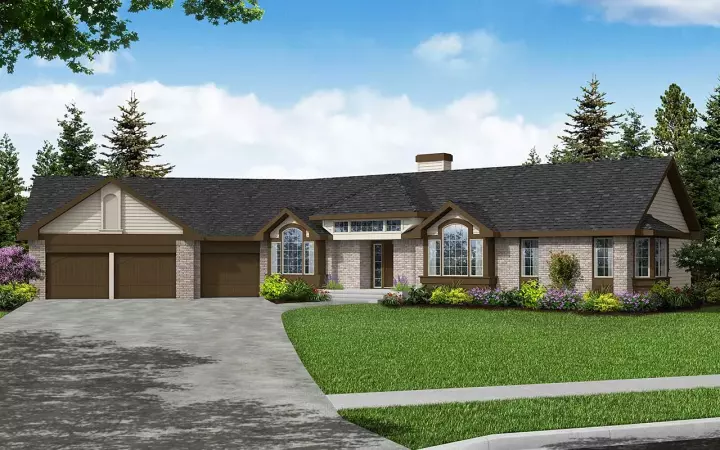 Ranch house plans 17-129 - front exterior, 2,648 sq ft, 4 bed, 2 bath house plans | Monster House Plans
