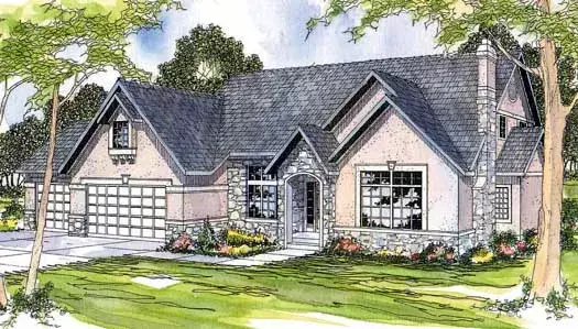 European house plans 17-183 - front exterior, 3,040 sq ft, 3 bed, 2 bath house plans | Monster House Plans