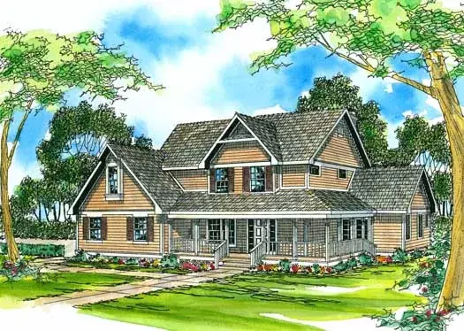 Farmhouse house plans 17-210 - front exterior, 2,423 sq ft, 3 bed, 2 bath house plans | Monster House Plans