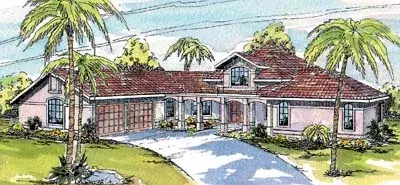Southwest house plans 17-261 - front exterior, 2,773 sq ft, 3 bed, 3 bath house plans | Monster House Plans