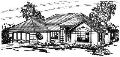 Mediterranean house plans 17-266 - front exterior, 2,030 sq ft, 3 bed, 2 bath house plans | Monster House Plans