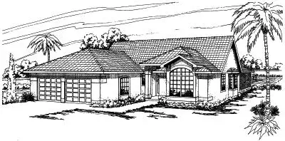 Southwest house plans 17-267 - front exterior, 1,783 sq ft, 3 bed, 2 bath house plans | Monster House Plans