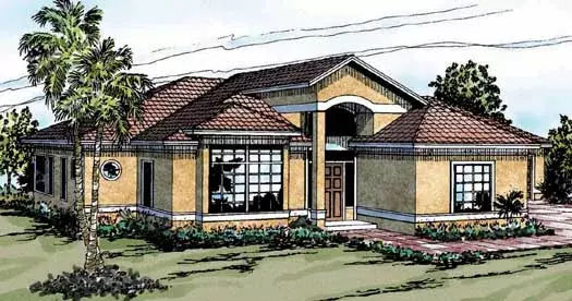 Southwest house plans 17-268 - front exterior, 1,796 sq ft, 3 bed, 2 bath house plans | Monster House Plans