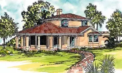 Mediterranean house plans 17-277 - front exterior, 1,575 sq ft, 2 bed, 2 bath house plans | Monster House Plans