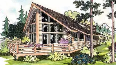 Log Cabin house plans 17-322 - front exterior, 1,835 sq ft, 3 bed, 2 bath house plans | Monster House Plans