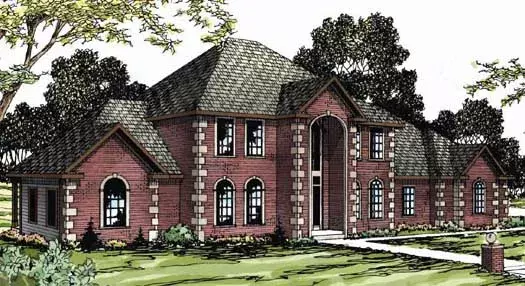 European house plans 17-331 - front exterior, 3,452 sq ft, 4 bed, 3 bath house plans | Monster House Plans