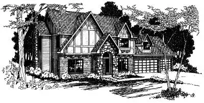 Tudor house plans 17-335 - front exterior, 2,413 sq ft, 4 bed, 2 bath house plans | Monster House Plans