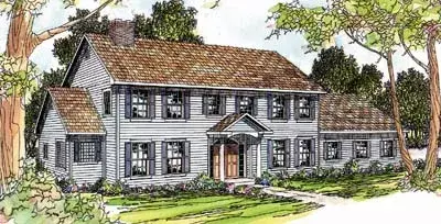 Early American house plans 17-348 - front exterior, 4,059 sq ft, 6 bed, 3 bath house plans | Monster House Plans