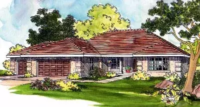 Mediterranean house plans 17-370 - front exterior, 2,087 sq ft, 3 bed, 2 bath house plans | Monster House Plans