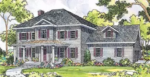 Southern Colonial house plans 17-375 - front exterior, 2,304 sq ft, 4 bed, 2 bath house plans | Monster House Plans