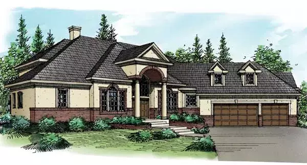 European house plans 17-392 - front exterior, 3,508 sq ft, 3 bed, 3 bath house plans | Monster House Plans